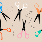 Set of diferent colored scissors vector. Scissor icon in cartoon and flat style.