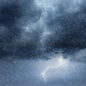 Dark Overcast Sky with Heavy Rain and Lightning - Intense Weather Phenomenon - stock photo