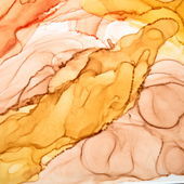 Abstract ocher watercolor background. Yellow orange brown paint stains and spots in water, luxury fluid liquid art wallpaper, autumn colors mix - stock photo