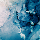 Blue acrylic ink. Marble texture. Frozen water surface with white snow effect. Fractured crystal ice rock abstract design. Mineral stone stained pattern. Nature art background. 