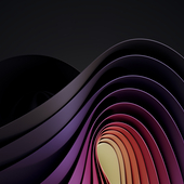 Dark and colorful wavy abstraction shape on black background. 3D rendered illustration of trendy modern image in Windows 11 style