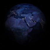 Amazing Planet Earth. Europe, Near East and Africa at night viewed from space with city lights. Beautiful Dark background. 