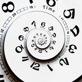 Reversed twisted clock face. Time concept