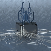 A central chip radiates connections, symbolizing intelligence, integration, and simplified digital systems.