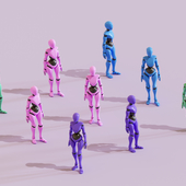 A digitally generated image featuring several abstract robots lined up in a row, symbolizing the future of artificial intelligence, automation, and humanoid robotics. This conceptual and futuristic composition highlights the rise of intelligent machines and the growing presence of AI in modern technology