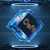 The words DeFi on a dark blue cube, with a background of 3D-rendered blockchain