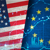 EU and US flags with some data graphics overlaid