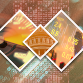 Montage of speedometer and government bonds with binary number background